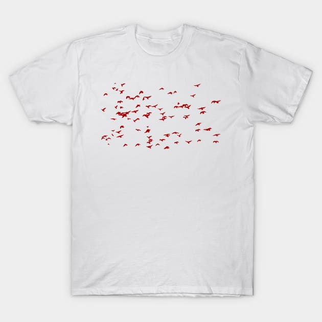 Flock of red birds illutrated art design T-Shirt by kamdesigns